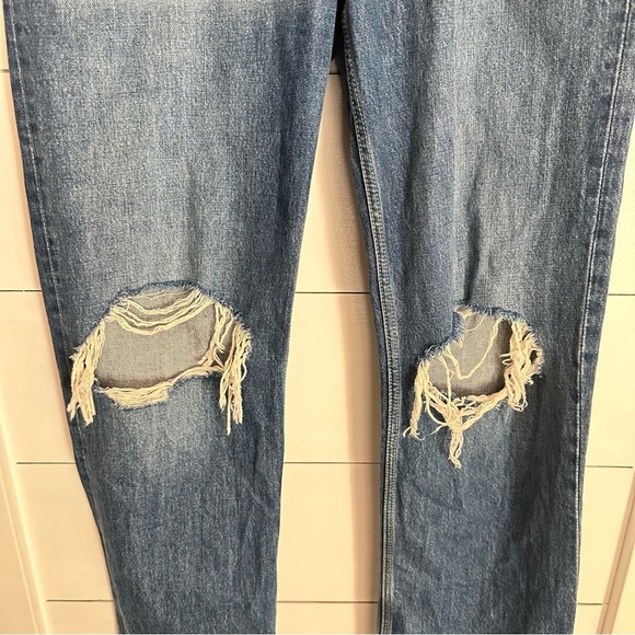 LEVIS Low Pro 30 woman Distressed blue cotton bohemian denim high rise jean - Picture 5 of 13